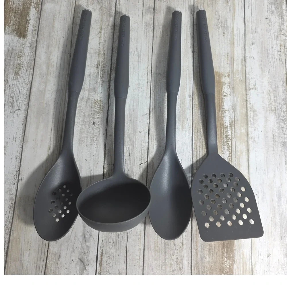 Williams Sonoma 4 Piece Silicone Kitchen Utensil Set Charcoal Gray Ladle Turner